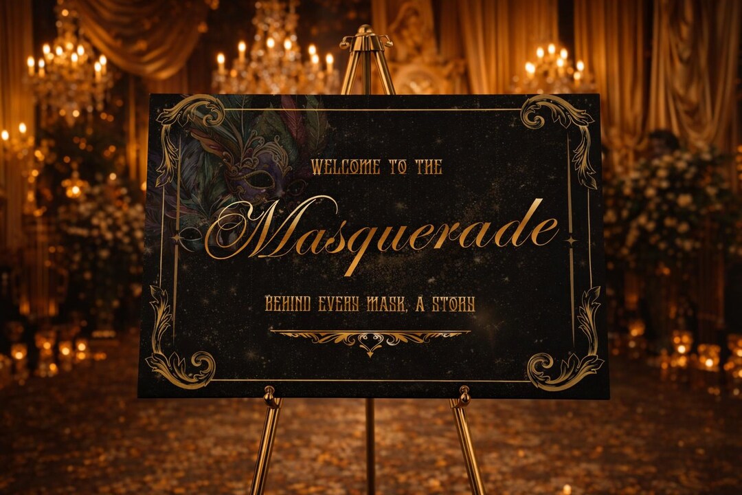 Gothic Masquerade Welcome Sign | Venetian Mask Party Decor (A1 Portrait ...