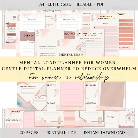 Mental Load Planner for Women | Gentle Digital Planner to Reduce Overwhelm | Printable PDF