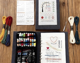 刺繍ステッチブックキット、138パターン、86ピースのオールインワン初心者セット、ツールとステップバイステップのチュートリアル付き、手作りの練習帳