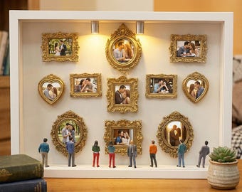 Personalized Mini Museum Silhouette Box with LED Light, DIY 11 Photos Museum Frame Box, Valentine'sDay Gift, Couple Gift