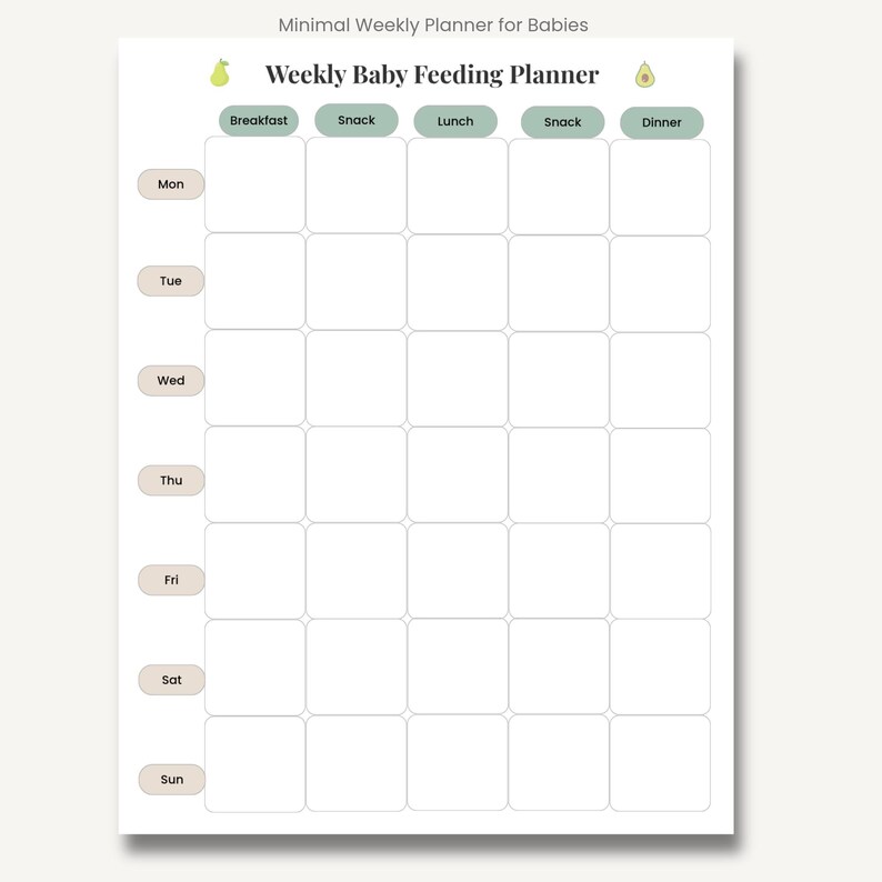Baby Weekly Feeding Planner + Grocery List Bundle | Printable PDF for ...