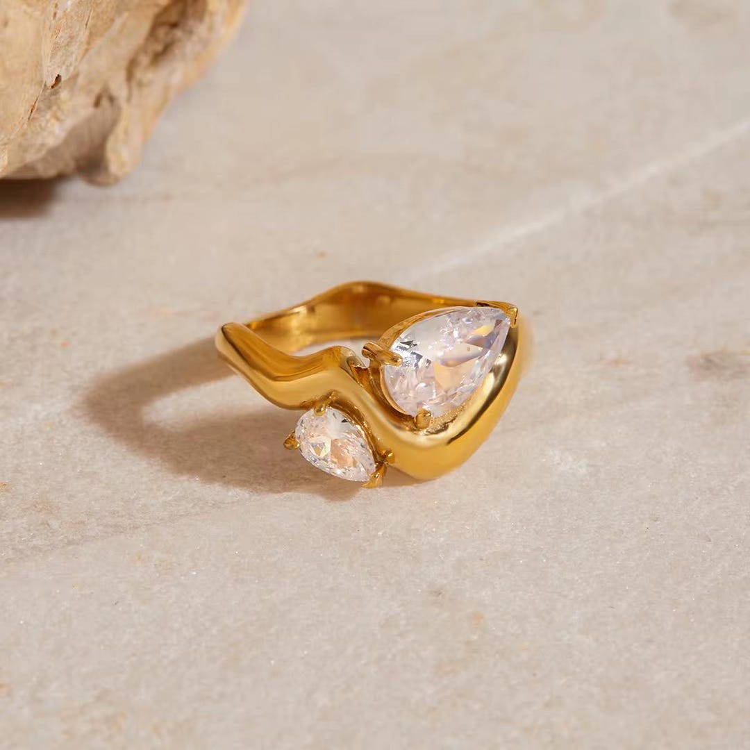 Water Drop Shaped Zircon Wave Ring | Elegant Ring | Fashion Jewelry - Etsy