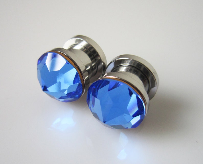 00 Gauge Sapphire Swarovski Crystal Ear Plugs Etsy