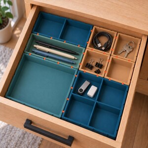 Modulaire lade-organizer STL, 5 ladeontwerpen + connector, 3D-printbestand, bureau-opbergoplossing (digitale download)
