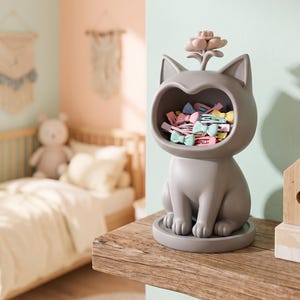 Cat Trinket Holder 3D Print File, Cute Kitty Storage Organizer, Key and Hair Clip Container Digital Download