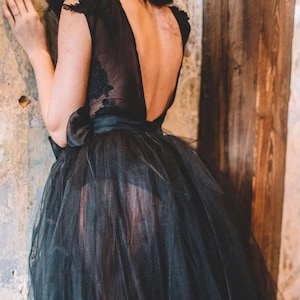 Iris Wrap Skirt Wedding Separates Tulle Skirt Black Wedding Dress Sheer Wedding Dress High Slit Wrap Wedding Dress image 1