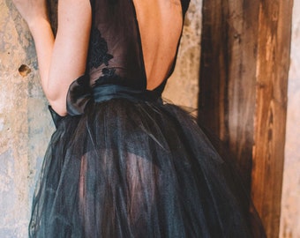 Iris Wrap Skirt - Wedding Separates - Tulle Skirt - Black Wedding Dress - Sheer Wedding Dress - High Slit - Wrap Wedding Dress