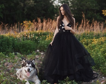 Eleanor Skirt - 10" Train - Wedding Skirt - Black Wedding Dress - Horse Hair Wedding Dress - Tulle Wedding Dress - Wedding Separates - Tulle