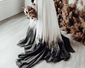 Cordelia Skirt - 10" Train - Bridal Skirt - Dip Dyed Wedding Dress - Ombre Wedding Dress - Two Piece Wedding Dress - Black Wedding Dress