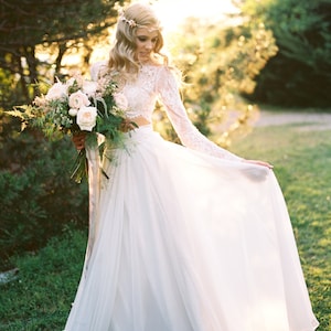 Florence Skirt 10 Train Chiffon Skirt Wedding Skirt Wedding Separates Two Piece Wedding Dress Lace Wedding Dress Crop Top image 1
