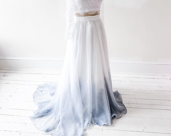 Cordelia-Rock – 10-Zoll-Schleppe – Brautrock – tauchgefärbtes Hochzeitskleid – Ombre-Hochzeitskleid – zweiteiliges Hochzeitskleid – blaues Hochzeitskleid