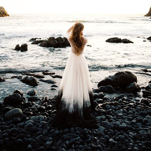 Cordelia Skirt - 10" Train - Bridal Skirt - Dip Dyed Wedding Dress - Ombre Wedding Dress - Two Piece Wedding Dress - Black Wedding Dress