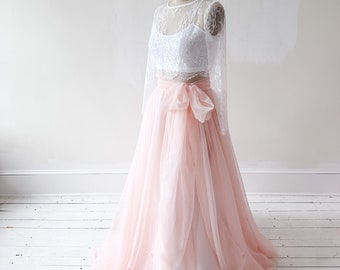 Florence Skirt - 10" Train - Chiffon Skirt - Wedding Skirt - Wedding Separates - Two Piece Wedding Dress - Lace Wedding Dress - Crop Top