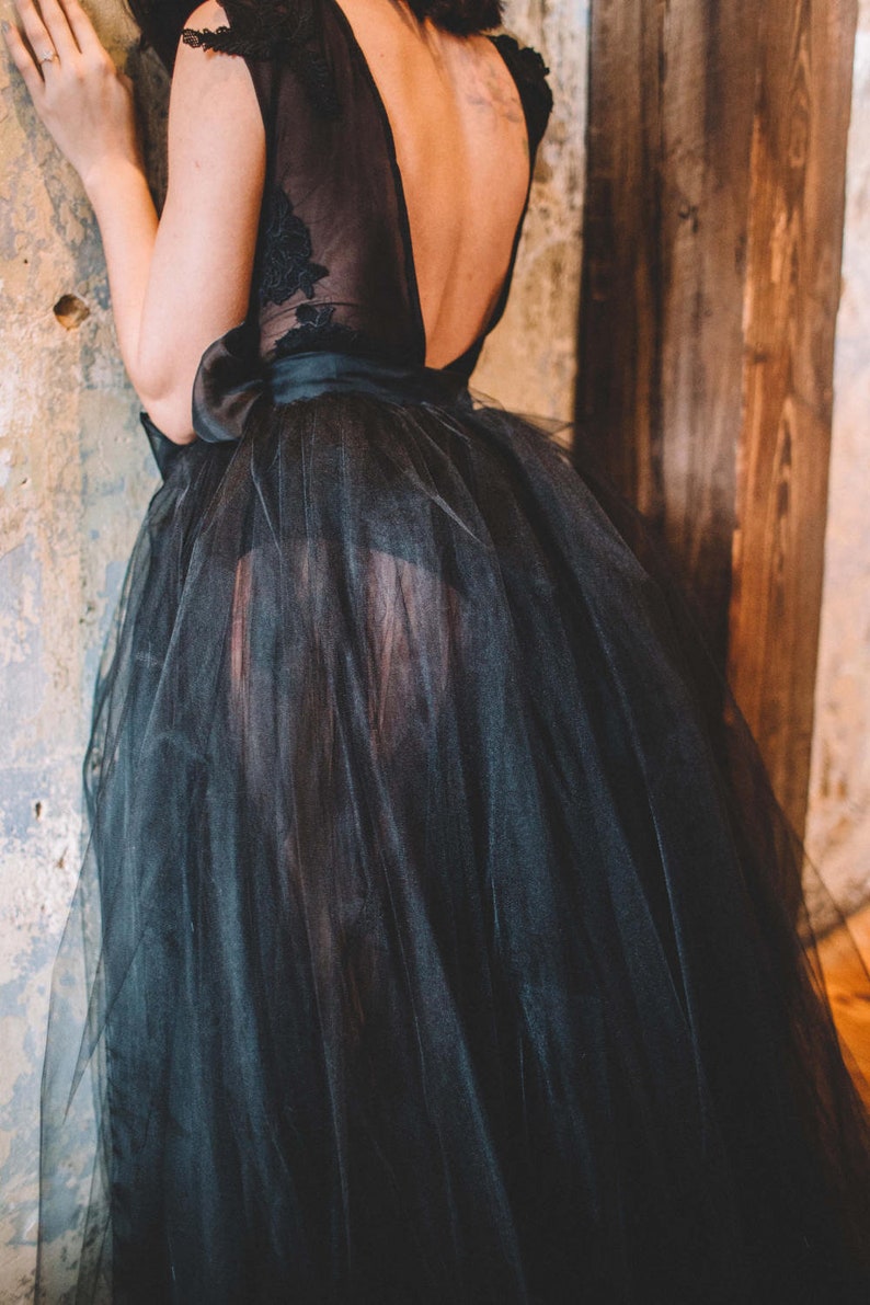 Iris Wrap Skirt Wedding Separates Tulle Skirt Black Wedding Dress Sheer Wedding Dress High Slit Wrap Wedding Dress image 1