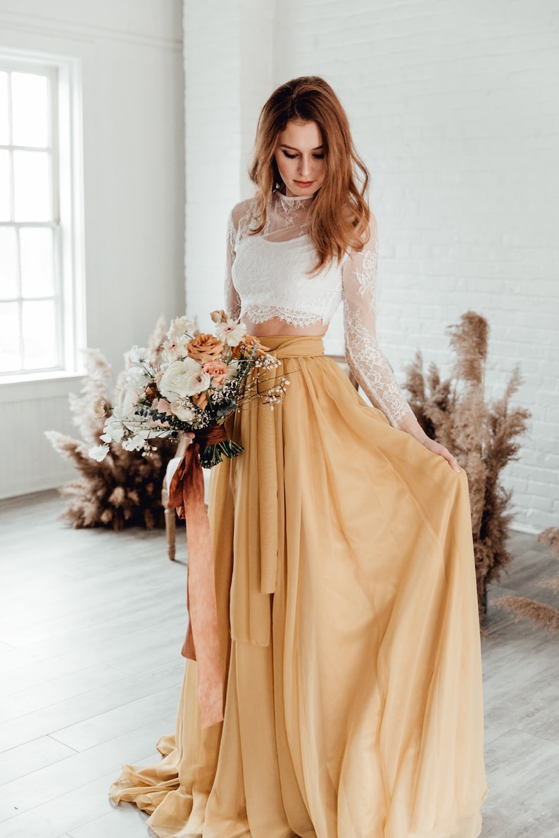 chiffon skirt with train