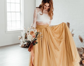 Florence Skirt - 10" Train - Chiffon Skirt - Wedding Skirt - Wedding Separates - Two Piece Wedding Dress - Lace Wedding Dress - Crop Top