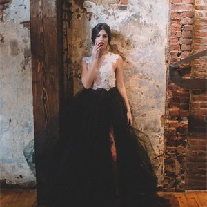 Iris Wrap Skirt Wedding Separates Tulle Skirt Black Wedding Dress Sheer Wedding Dress High Slit Wrap Wedding Dress image 2