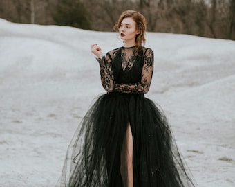 SAMPLE SALE - Goth Set - Size 20 - Gothic Gown - Punk Wedding Dress - Black Lace Gown - Black Wedding Dress