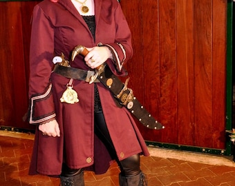 Steampunk Womens, Pirate, Victorian, Airship Burgundy Coat,