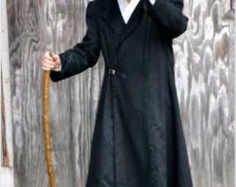 Made to order Mens Steampunk, Neo Victorian, Long Black Overcoat, Steampunk Clothing