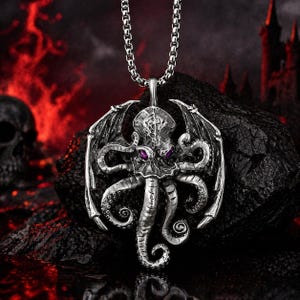 Cthulhu Octopus Pendant Necklace Gothic Statement Jewelry Dark Fantasy Gift for Him Unisex Punk Hip Hop Chain Unique Horror Style Gift