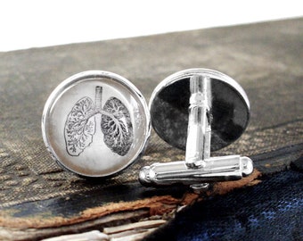 Anatomical Lungs Cufflinks - Lung Cuff Links - Antique Anatomy Print Cufflinks in Antique Bronze Finish or Silver Finish or Stainless Steel
