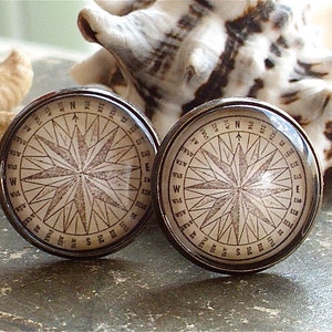 SALE Compass Cufflinks Compass Cuff Links In Bronze Pirate Jewelry Nautical image 1