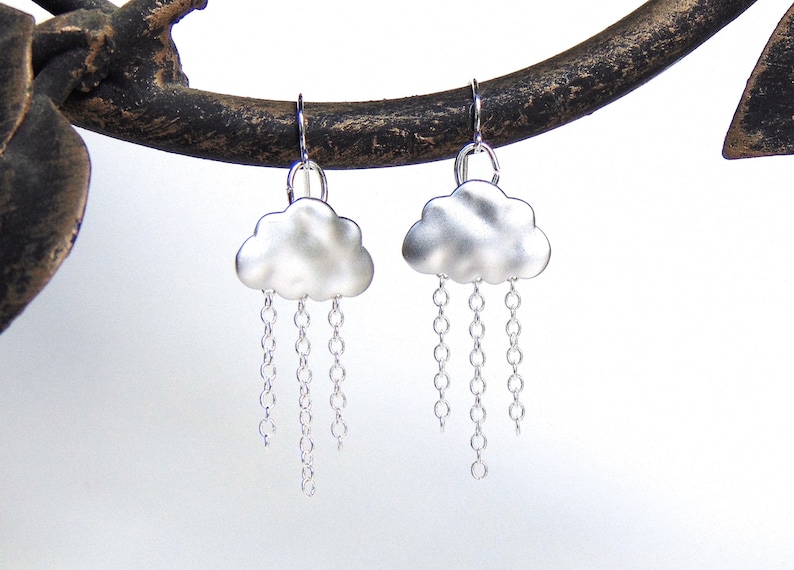 Cloud Earrings Raincloud Earrings Rain Cloud Earrings in Rhodium Silver Rain Earrings