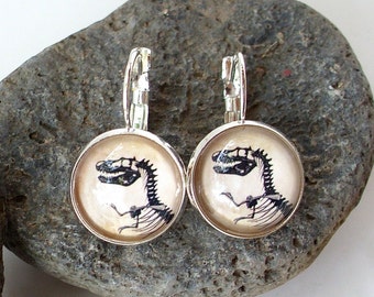 DINO SALE - Dinosaur Earrings - T-Rex Fossil Earrings in Silver - Tyrannosaurus Rex