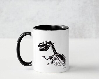 Dinosaur Coffee Mug - T Rex Kitchen - Antique Paleontology Print Tea or Coffee Cup - Tyrannosaurus