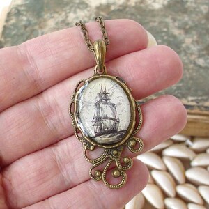 High Seas Pirate Ship Necklace Antique Nautical Print Pendant in Silver or Bronze Finish Pirate Jewelry image 8