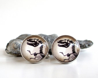 Stainless Steel Dinosaur Cufflinks - T-Rex Cuff Links - Tyrannosaurus Rex Fossil - Paleontologist - Science Cuff Links