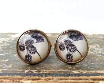 Beer Hops Cuff Links in Bronze , Silver Finish , or Stainless Steel - Home Brew - Wedding - Craft Beer - Beer Cufflinks