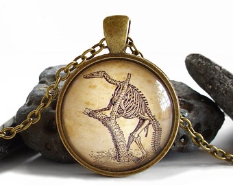 Dinosaur Necklace - Hadrosaurus Fossil - Antique Dinosaur Print Pendant in Bronze - Dino Jewelry