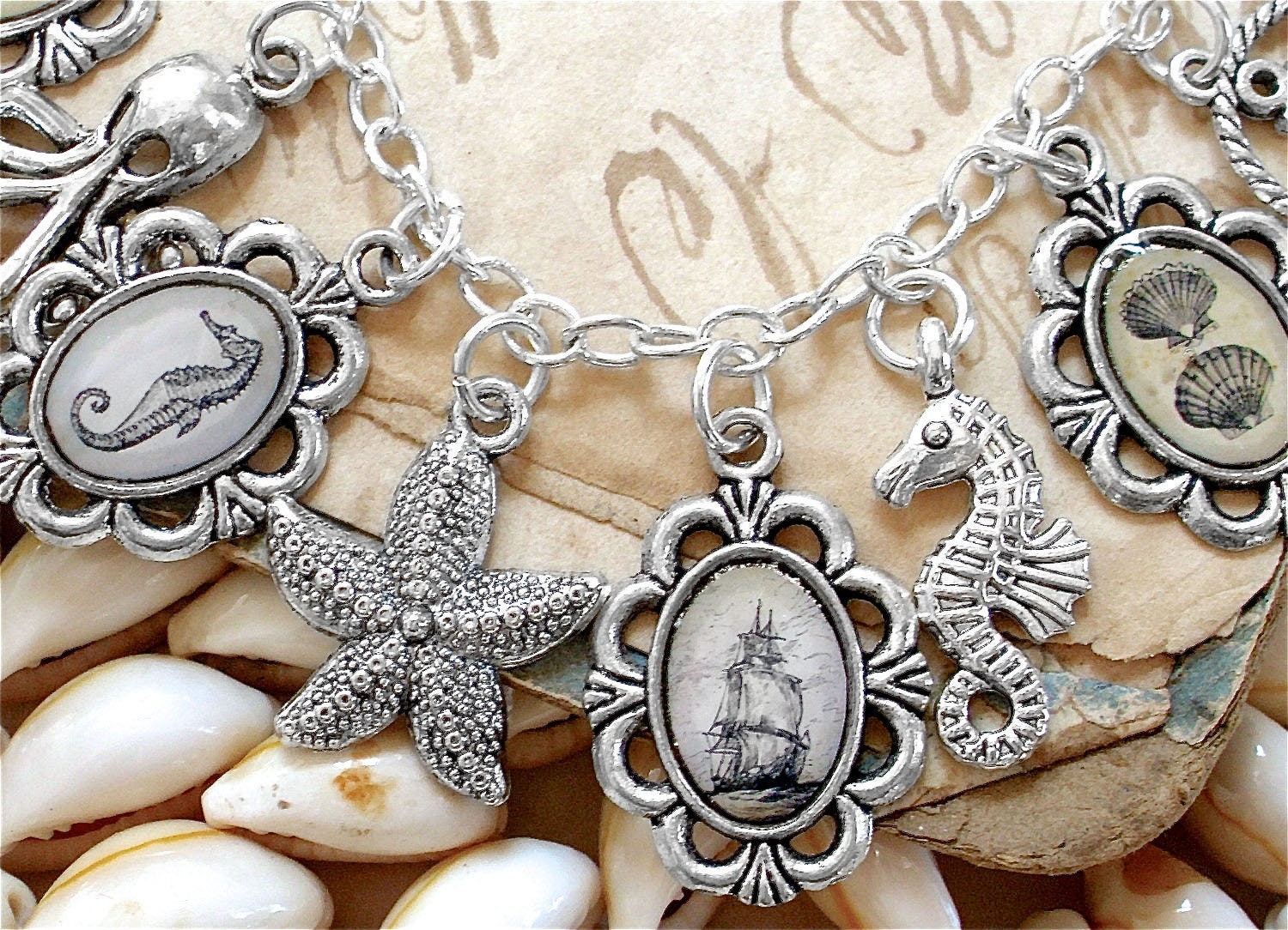 Nautical Charm Bracelet in Silver Pirate Ship Key Anchor Etsy