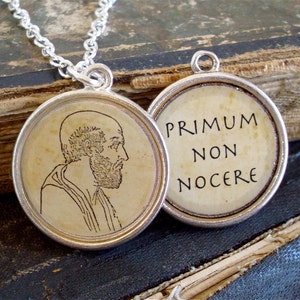 Hippocrates Necklace Hippocratic Oath DOUBLE SIDED Philosophy Necklace in Bronze or Silver image 2