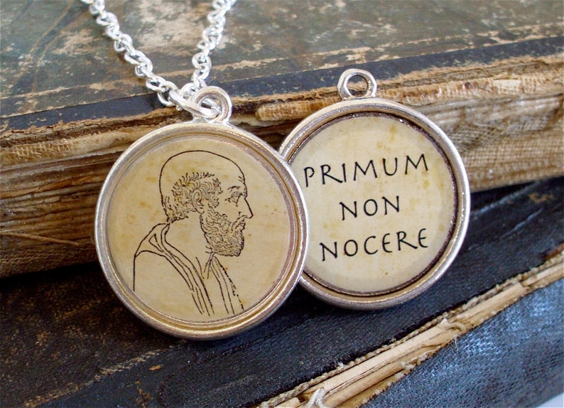 Hippocrates Necklace Hippocratic Oath DOUBLE SIDED Philosophy Necklace in Bronze or Silver image 2