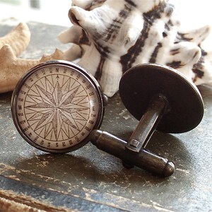 SALE Compass Cufflinks Compass Cuff Links In Bronze Pirate Jewelry Nautical image 4