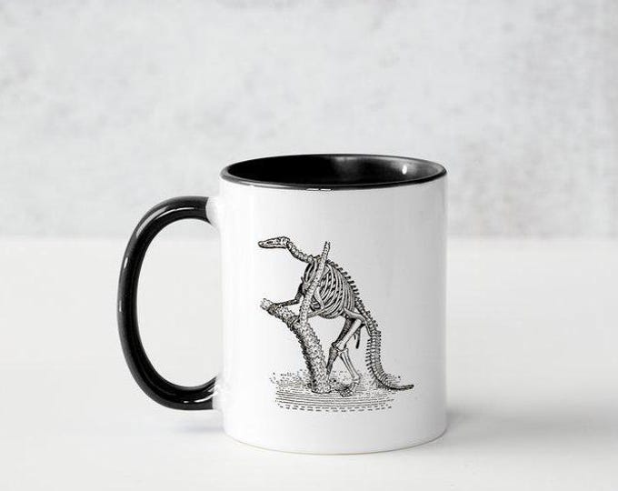 Featured listing image: Dinosaur Coffee Mug - Hadrosaur Kitchen - 11oz - Antique Paleontology Print Tea or Coffee Cup - Hadrosaurus