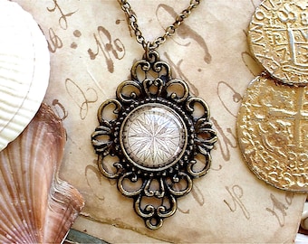 Compass Rose Necklace - Bronze or Silver Finish - Pirate Jewelry - Compass Pendant on Chain