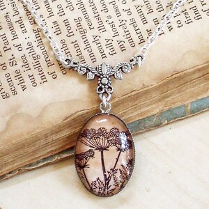 Poison Hemlock Necklace - Antique Botanical Print Pendant in Bronze or Silver image 2