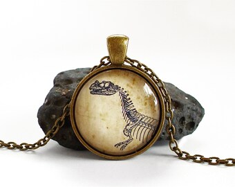 Dinosaur Necklace - Ceratosaurus Fossil - Antique Dinosaur Print Pendant in Bronze