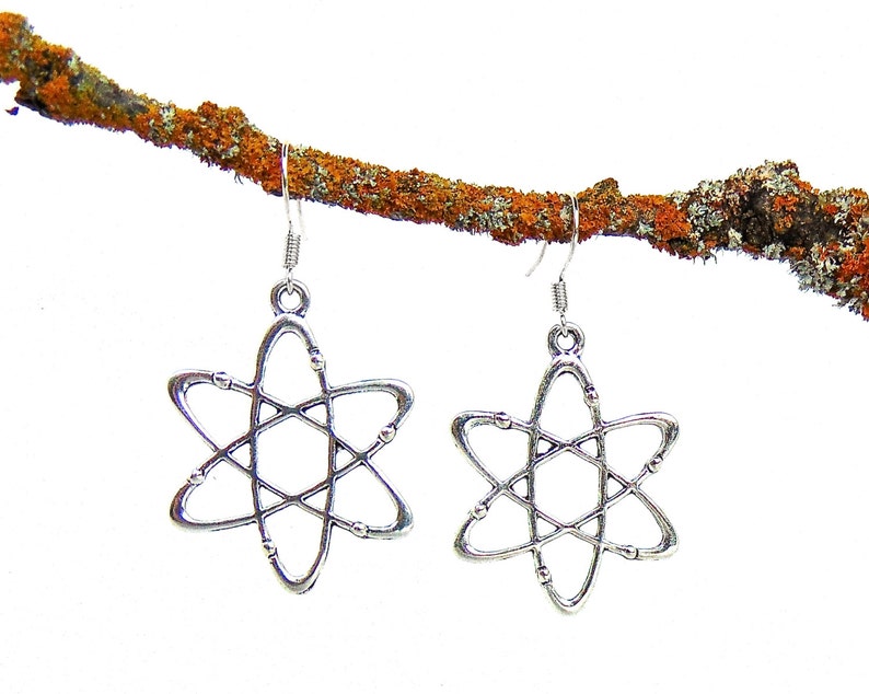Boucles doreilles Atom Science Jewelry Atomes Boucles doreilles Atomic Symbol en argent Silver Plated Atom