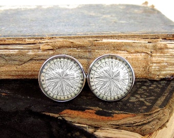 Compass Cufflinks / Cuff Links in Stainless Steel - Nautical Cufflinks