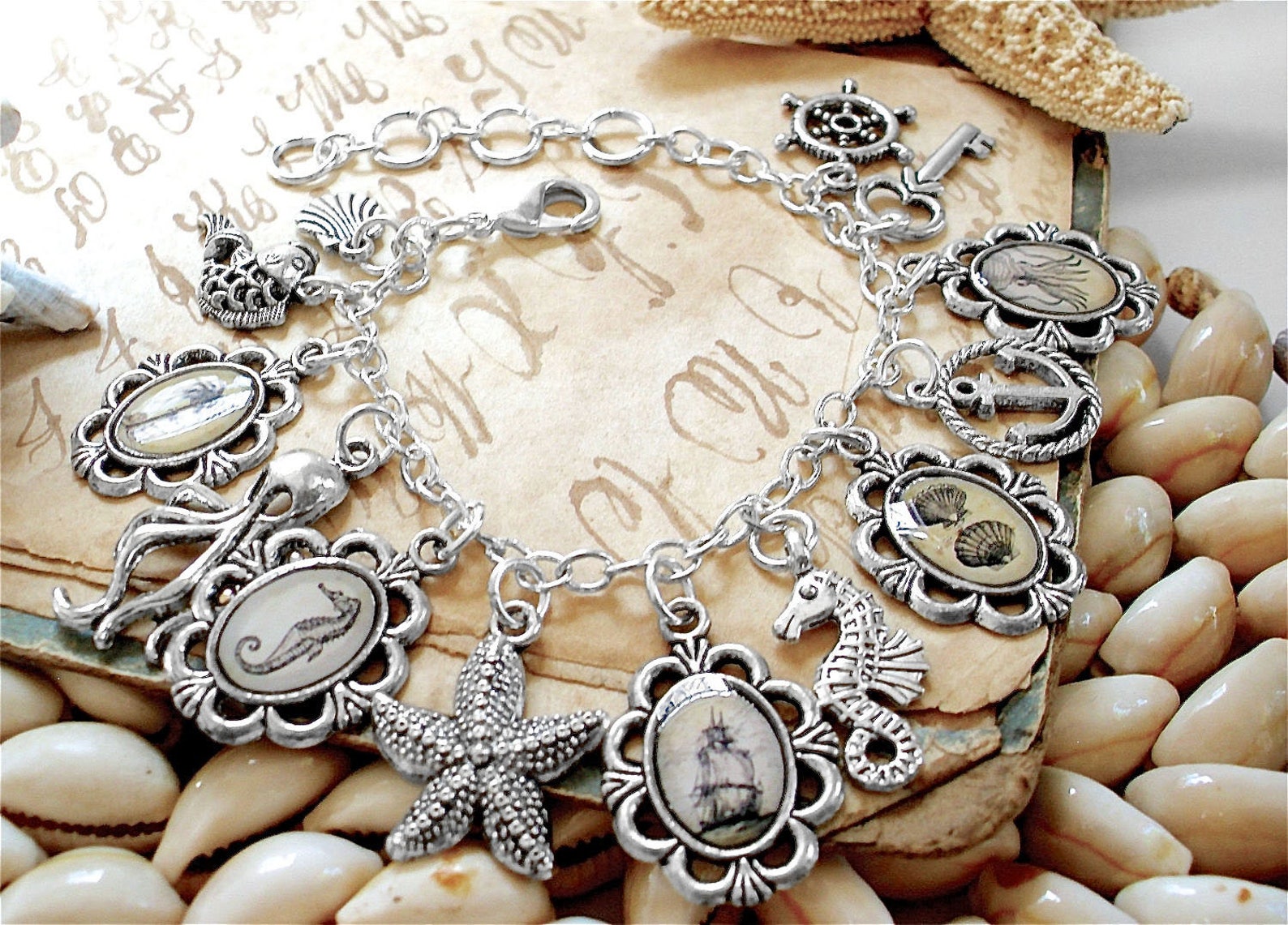 Nautical Charm Bracelet in Silver Pirate Ship Key Anchor Etsy