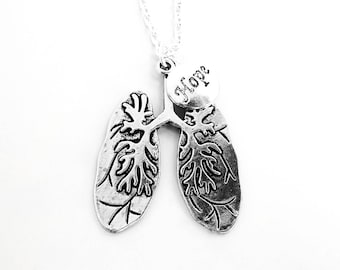 Lung Necklace - Lungs With Initial or Word Charm - Cystic Fibrosis - Lung Cancer - Ex Smoker - Survivor - Respiratory Therapist - COVID-19