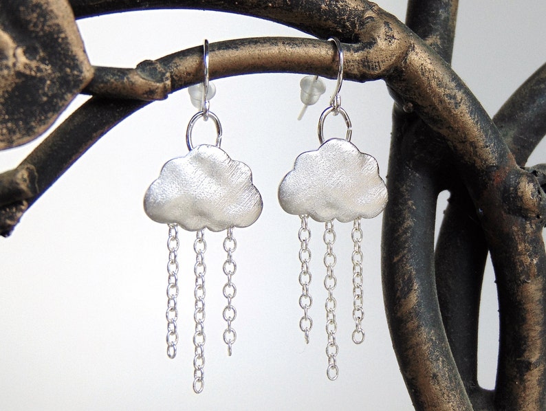 Cloud Earrings Raincloud Earrings Rain Cloud Earrings in Rhodium Silver Rain Earrings