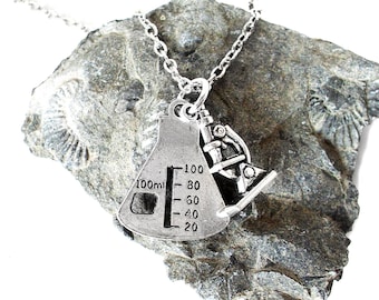 Science Necklace - Beaker and Microscope Necklace