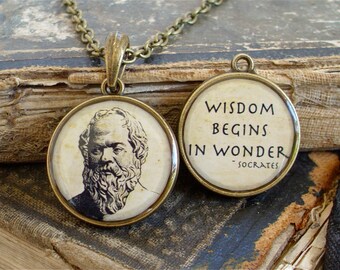 Socrates Necklace - DOUBLE-SIDED Socrates Quote Pendant in Bronze or Silver - Philosophy