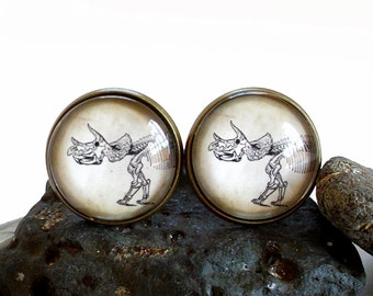 Dinosaur Cufflinks - Triceratops Cuff Links in Bronze or Silver Finish - Paleontology - Science Cuff Links - Jurassic